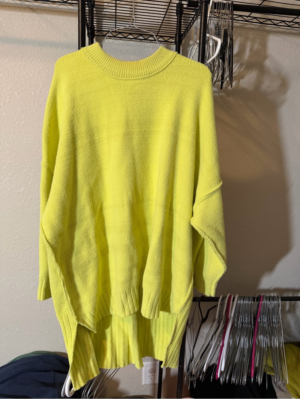 Free People Neon Yellow Oversized Crewneck Sweater
